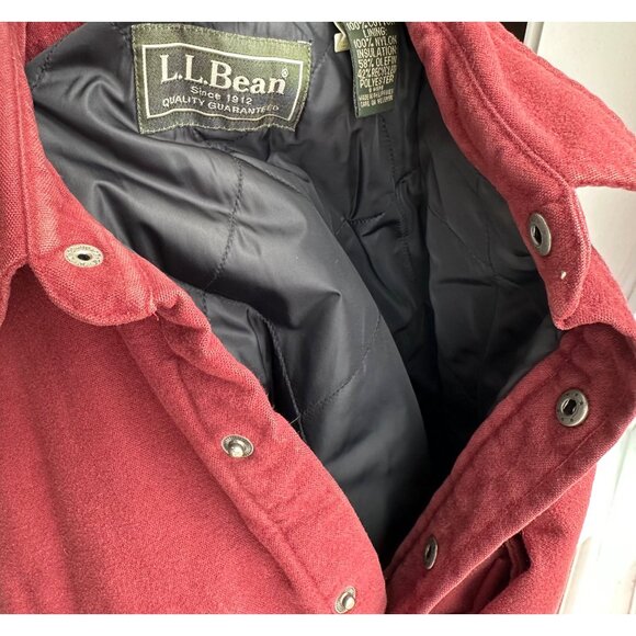 L.L.Bean Mens Vtg Size Large Maroon Lined Shirt Snap Jacket Medium - Picture 14 of 16